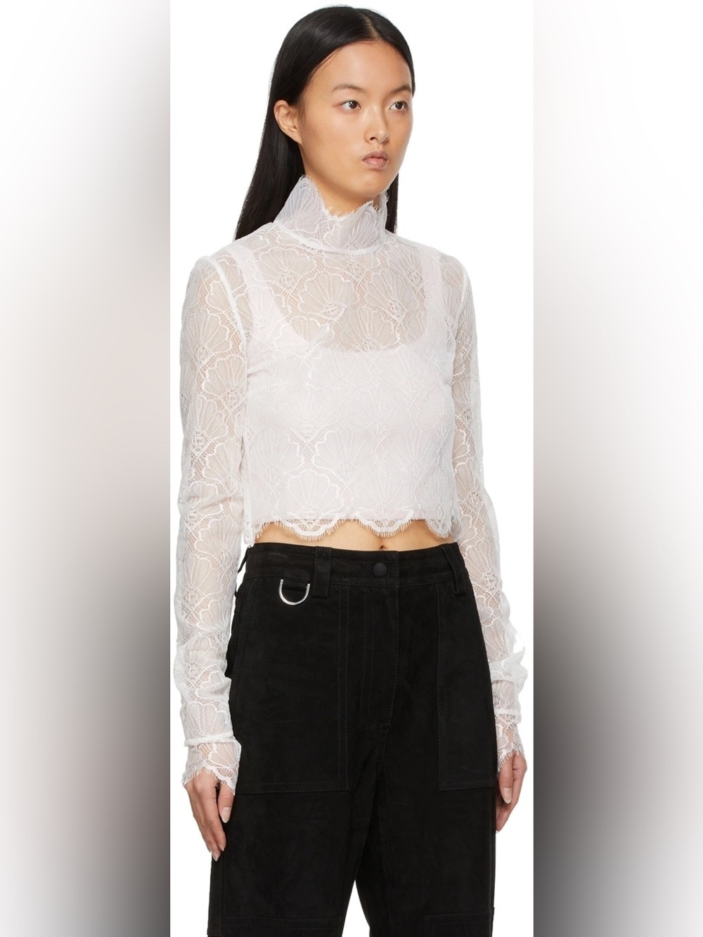 Casablanca Tennis Club Women’s White Lace Cropped Turtleneck Size XS 32